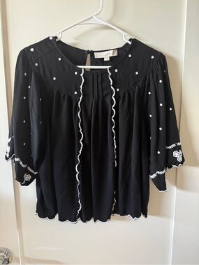 Embroidered Peasant Top, Size L by LOFT